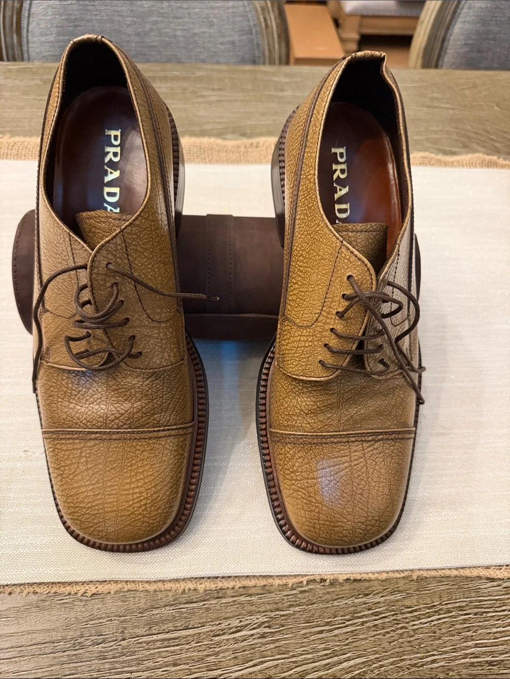 Prada Men's Brown Leather Derby Shoes